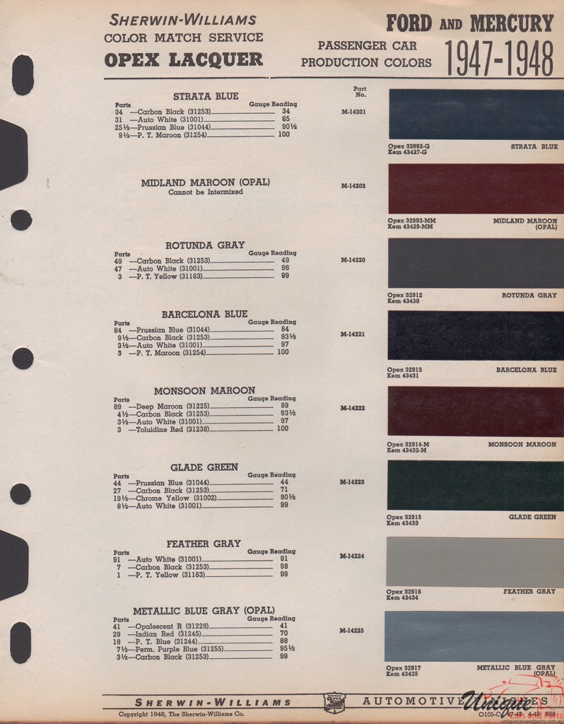 1947 Ford Paint Charts Sherwin-Williams 2